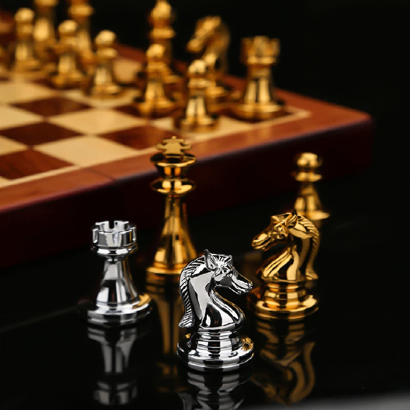 Chess Games Sets Metal Glossy Pieces Set 30*30cm High-end Luxury Professional Wooden Board Children Adult Gift Ornaments | Спорт и