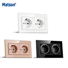 Мэтсон ЕС Мощность гнездо, 16A Электрический двойной FramePlug Заземленный цвет черныйбелыйзолотойсерый с украшением в виде кристаллов закаленное Стекло Панель 146*86 мм 16A