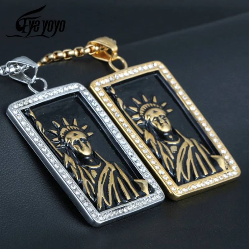EyeYoYo Новинка Америка Стразы Статуя Свободы бирка ожерелье из нержавеющей стали