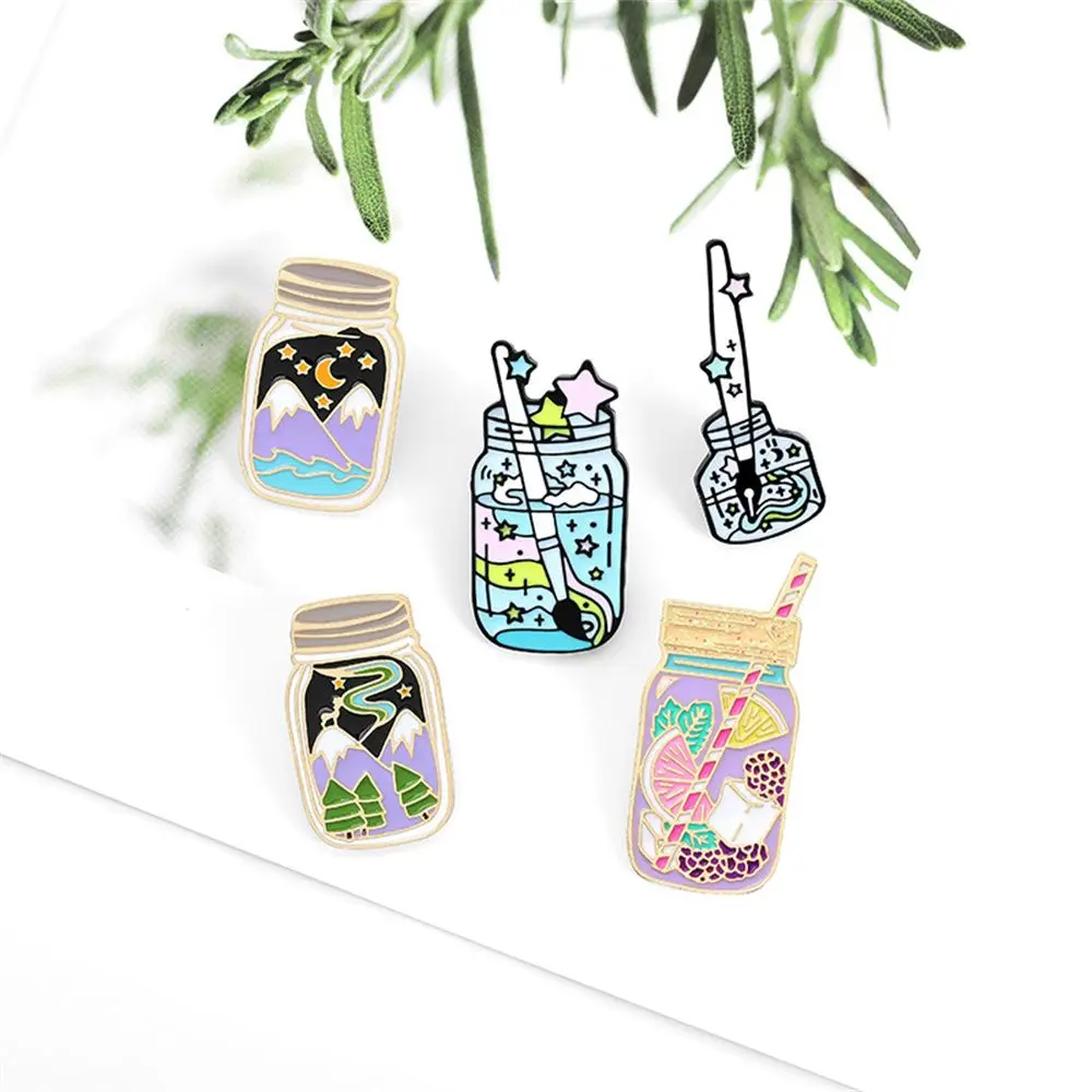

Friend Pigment Paintbrush Mushroom Adventure Jar Pin Brooches Starry Enamel Badge