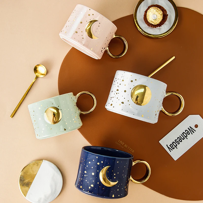 

Ceramic Moon Coffee Mug 300ml/400ml Star Couple Cup Nordic Office Teacup Couple Drinkware