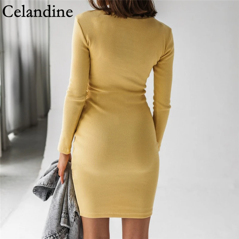 

Celandine Casual O Neck Bodycon Mini Dress Women Vintage Long Sleeve Dresses Sexy Party Night Club Streetwear Autumn Winter 2020