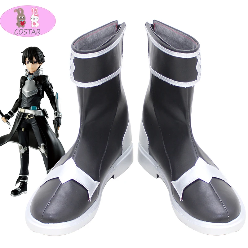 COSTAR обувь для вечеринки в Стиле косплей Sword Art Online Kirito Черный Косплэй ботинки