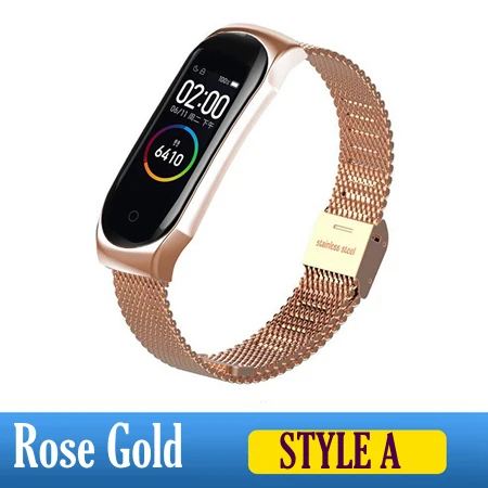 Style A rose Металлический ремешок на руку для Xiaomi mi ремешок 4 ремни из нержавеющей стали mi Band 4 Аксессуары для браслета mi Band 4 розовый mi band 4 серебристый - Цвет: Style A rose