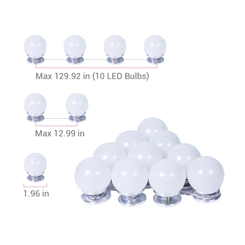 

LED Vanity Mirror Lights Kit with 10PCS Dimmable Light Bulbs and Dimmer