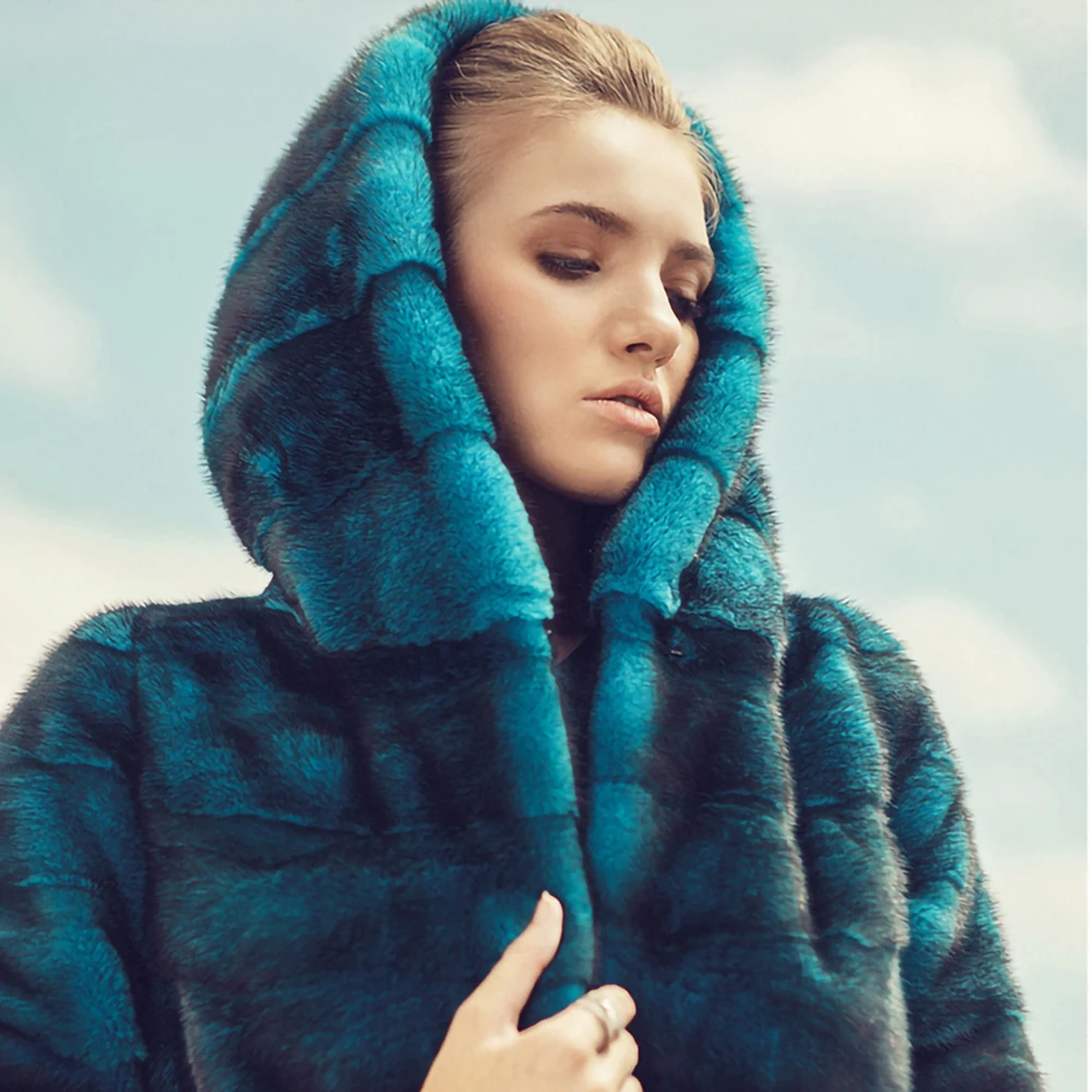 TOPFUR Natural Real Mink Fur Long Coat With Fur Hood Luxury Real Mink Fur Jackets High Street Customize Warm Female Overcoats