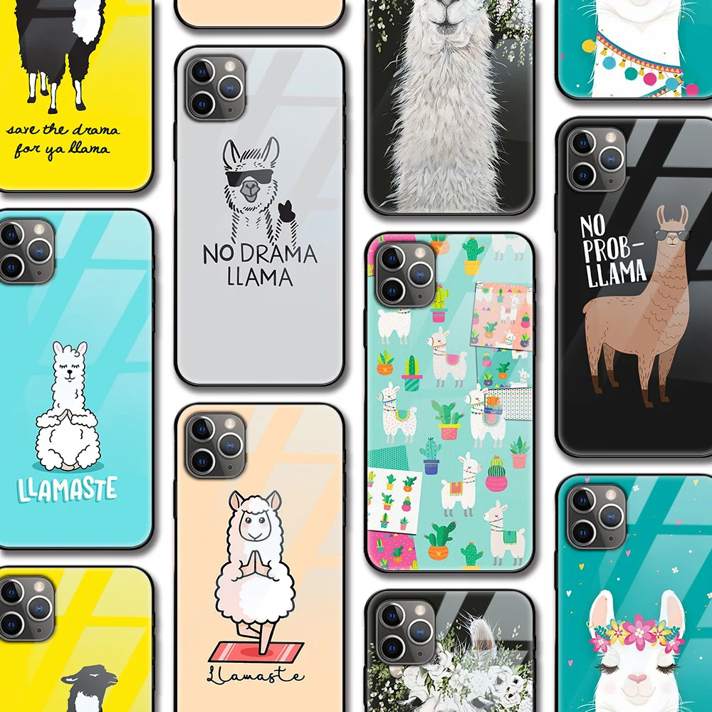 

Cute Funny Alpaca Funda Case for Iphone 12 Pro case for Iphone 12 11 XR Pro XS MAX X 7 8 6 6S Plus SE 2020 Tempered Glass Case