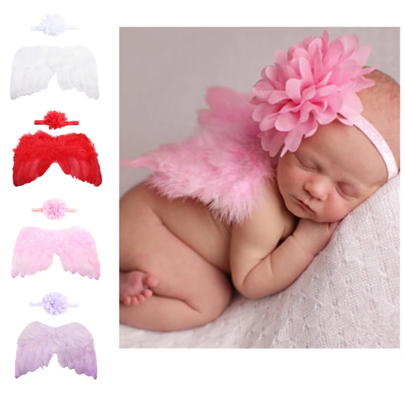 6 новорожденных детей милые перья Крылья ангела с прекрасным большим цветком