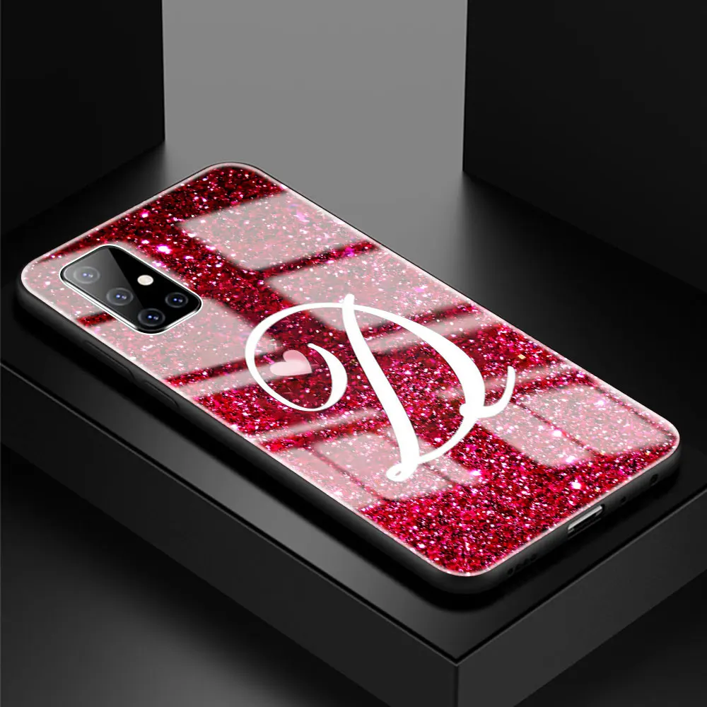 

Tempered Glass Case for Samsung Galaxy A51 A50 A71 A70 A31 A30 A21s A91 A10 A40 Fashion Phone Cover Art Letter