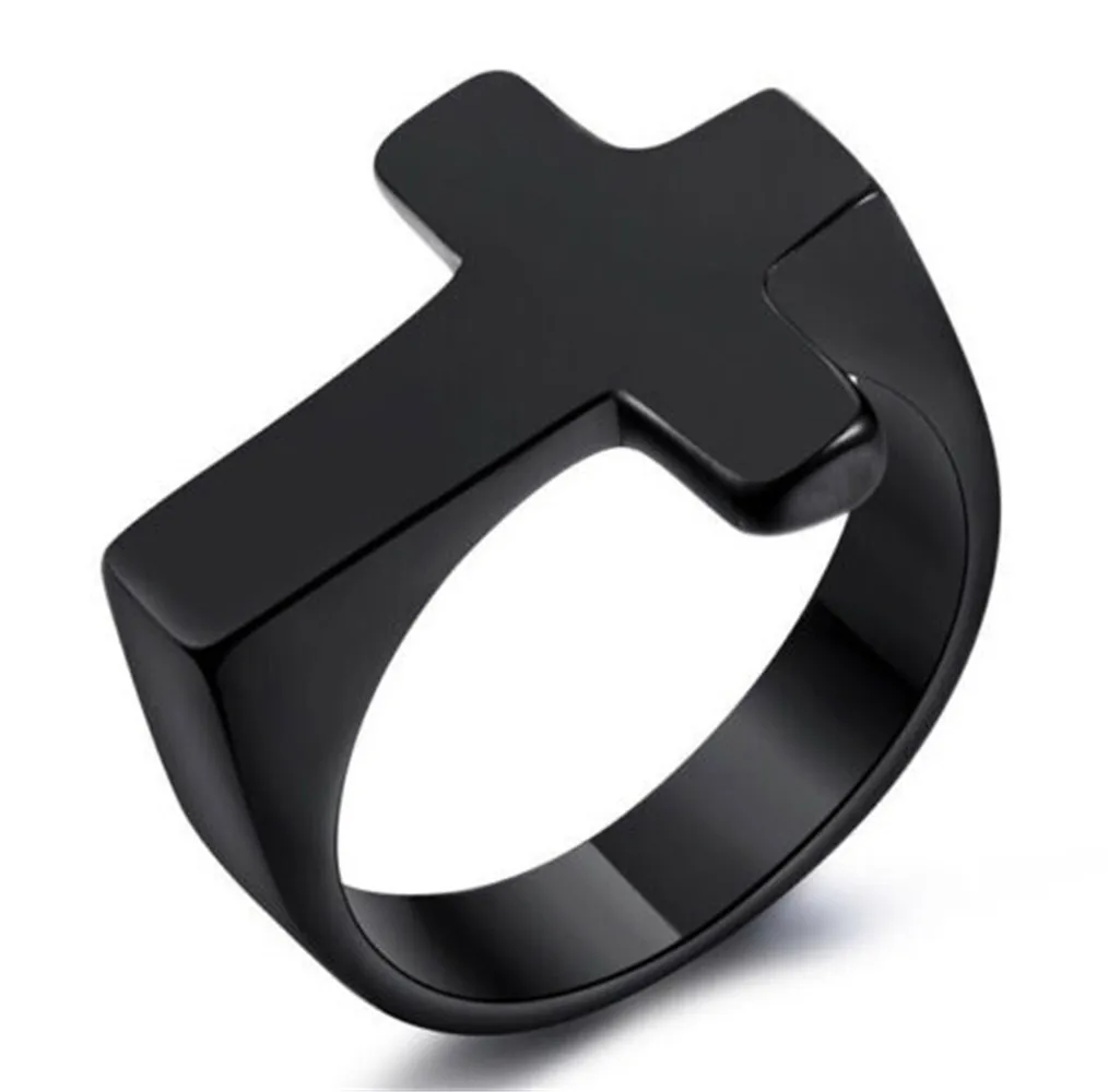

Mens Womens Biker Christian Cross Ring Stainless Steel Black Size 8-12