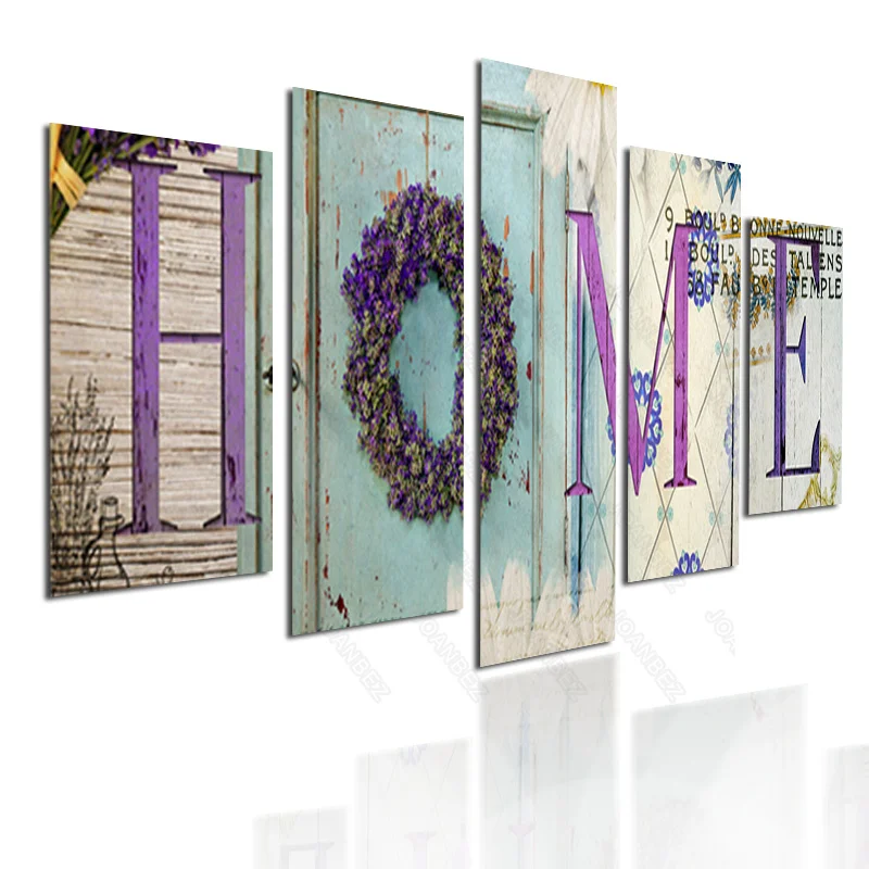 

European Style Canvas Material Decoration Painting Door Frame Purple Letters and Garland Pattern Background Poster Living Room
