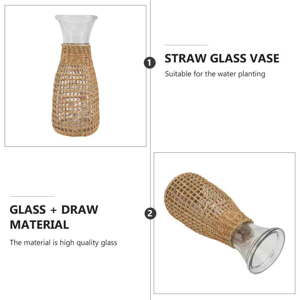 

1pc Delicate Vase Flower Arrangement Vase Straw Woven Glass Vase Desktop Decor