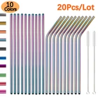 Трубочка для питья из нержавеющей стали 215, 6 х 304 мм, разноцветная, Экологически чистая, многоразовая, металлическая, изогнутая, набор соломинок, аксессуар для вечевечерние