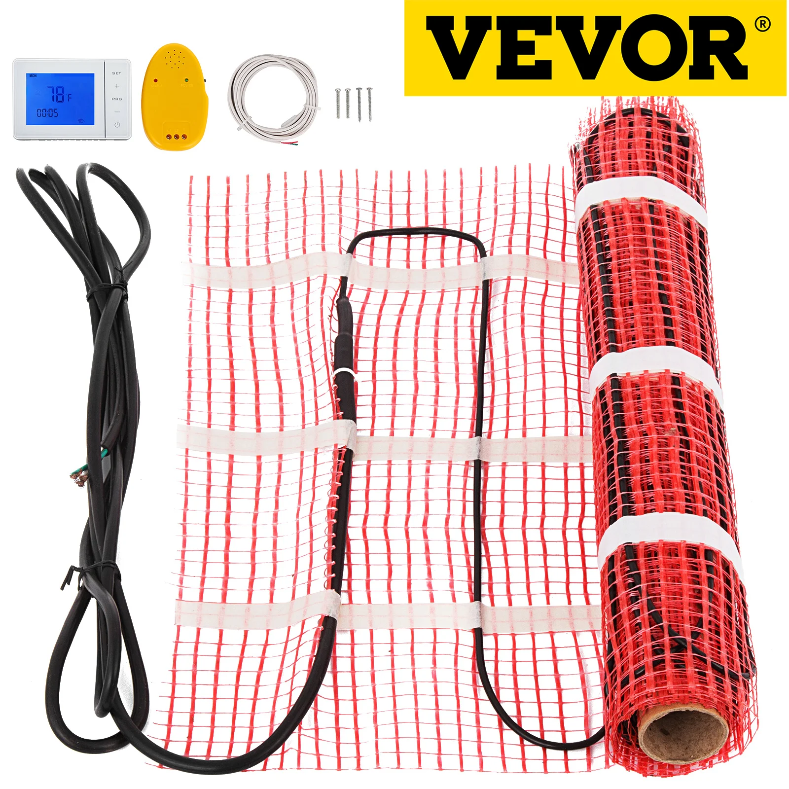 

VEVOR 120V Electric Radiant Floor Heating Mat With Alarmer And Programmable Floor Sensing Thermostat Self-Adhesive Mesh Cuttable