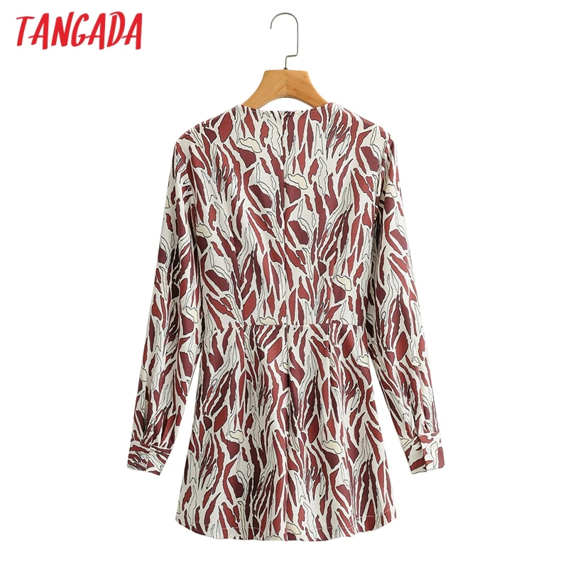 

Tangada Women Leopard Print Playsuit Long Sleeve V Neck Back Zipper Female Casual Jumpsuit 2F175