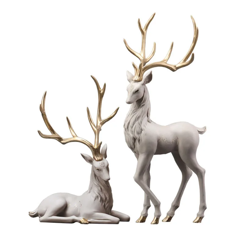

Nordic Retro Morandi Deer Artware Animal Sculpture Home Decoration Accessories Modern Art Resin Statue Room Craft Figurine