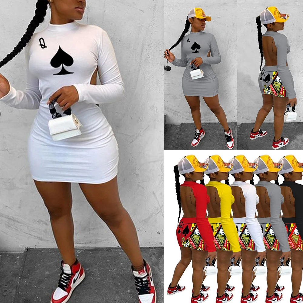 

Летнее женское платье, популярная модель, однотонное пикантное облегающее платье с длинными рукавами и открытой спиной в стиле покера