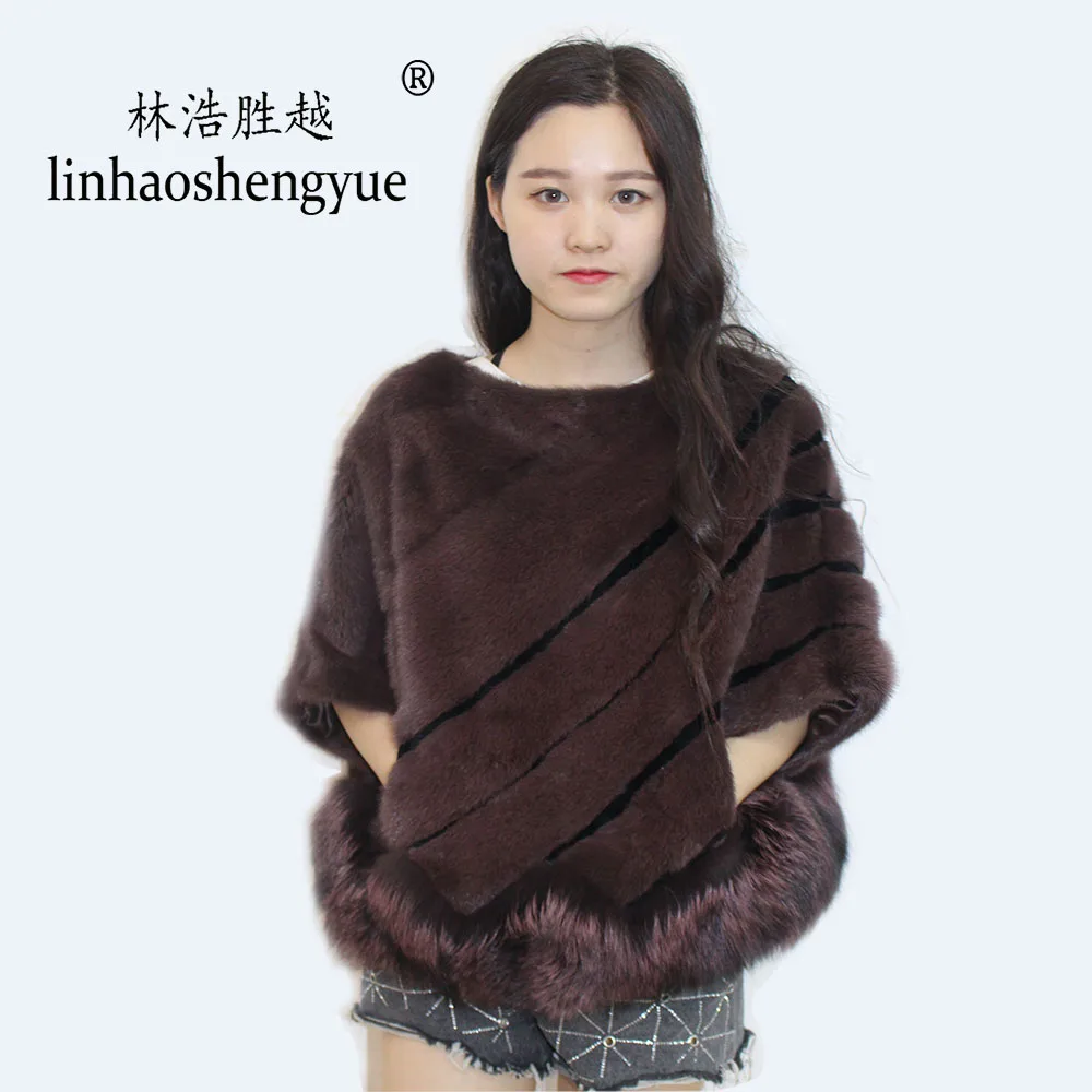 

Linhaoshengyue Real Fur Shawl Mink Weave