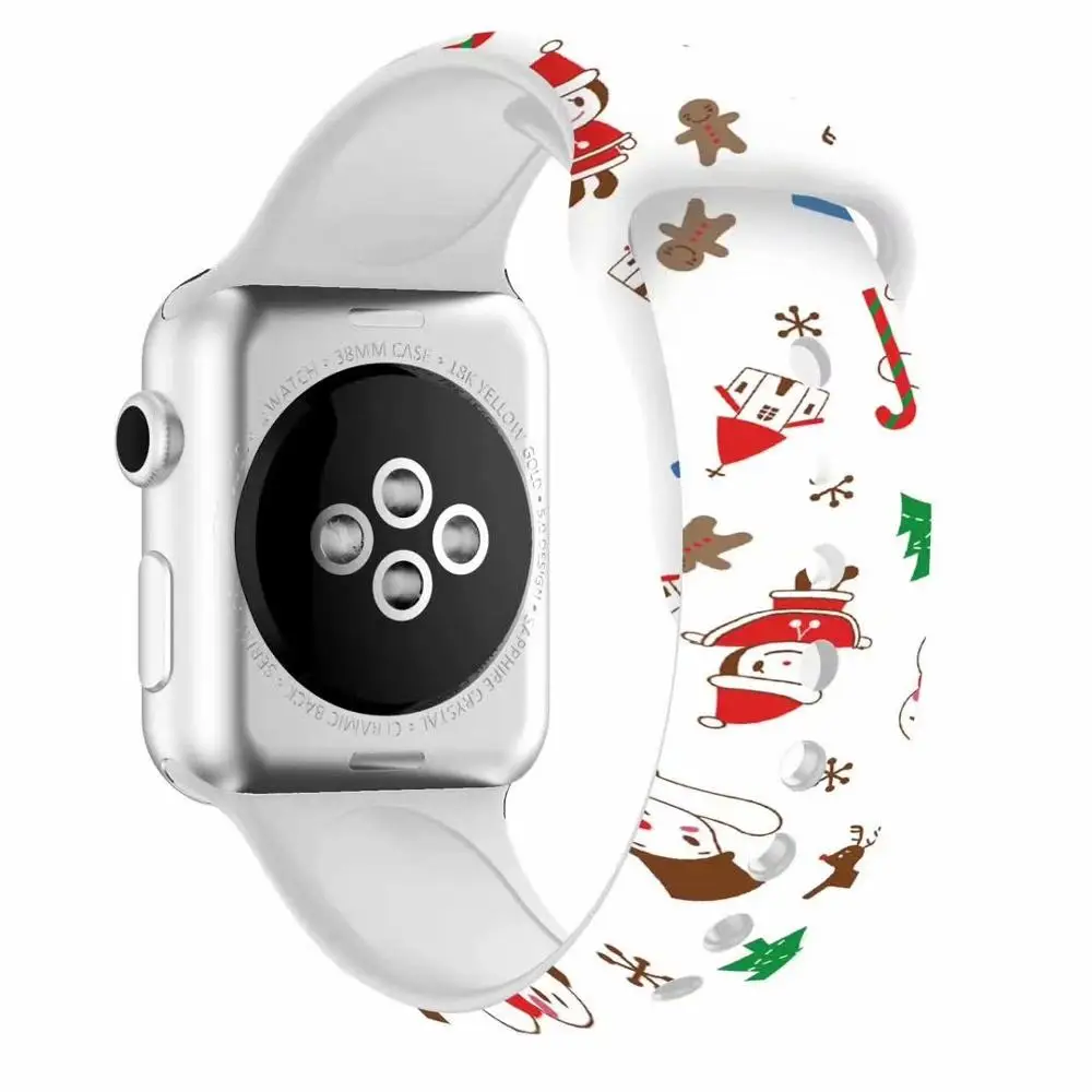 Рождественский подарок для Apple watch 5 4 3 2 1 полоса 40 мм 44 силиконовый ремешок с