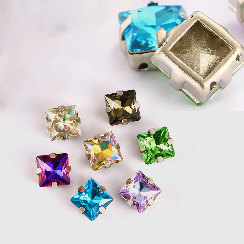 8 12 мм квадратные Стразы для пришивания утолщенные медные когти заостренные
