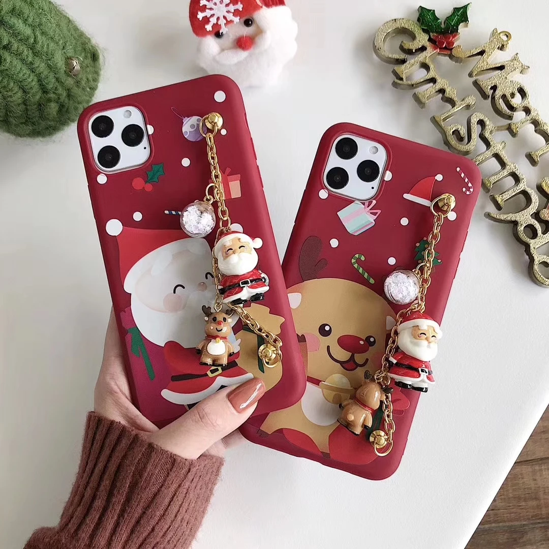 Милый чехол для телефона с Санта Клаусом для IPhone 11 чехол XR XS Max 6 6S 7 8Plus браслет-держатель задняя крышка Рождественский подарок чехол