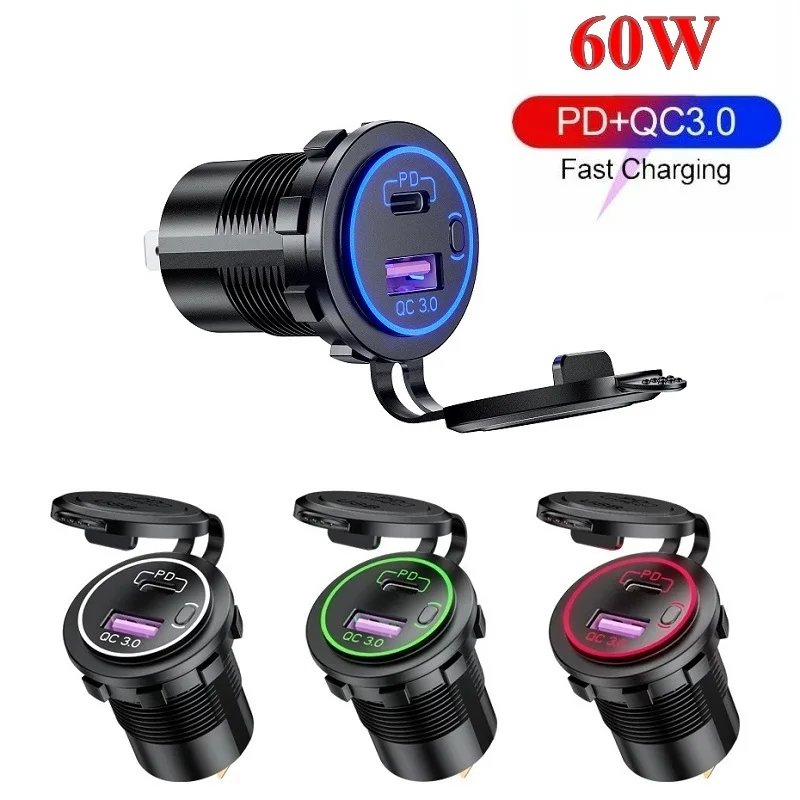 60 Вт USB Автомобильное зарядное устройство PD Тип C QC 3 0 Быстрая зарядка с