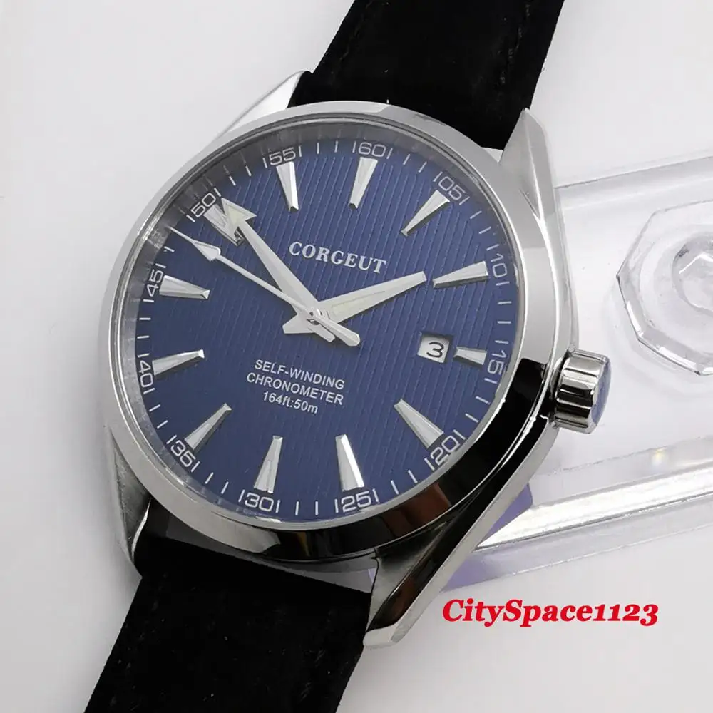 Corgeut 41 мм светящийся стальной черный циферблат автоматические механические
