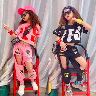 Новинка Весна 2020 костюм для девочек короткая футболка с дырками повседневные
