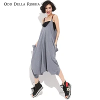 odddellarobbia summer new personality hip hop streetwear loose suspender strap low grade wide leg solid color jumpsuit women1562