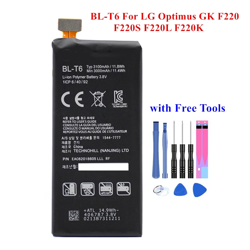 Запасной аккумулятор BL-T6 для LG Optimus GK F220 F220S F220L F220K BLT6 3000/3100 мАч Высокое качество Литий-полимерный Акку+ Инструменты