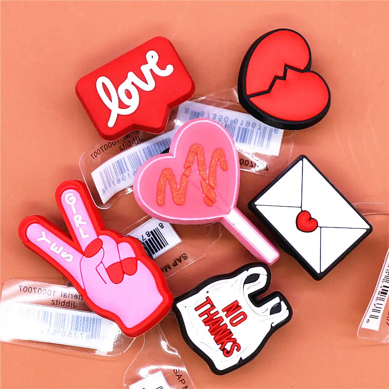 1pcs Love Letter Shoe Decoration Accessories Broken Heart Lollipop Yes Girl No Thanks Croc Charms for Bracelets Jibz Kids Gifts
