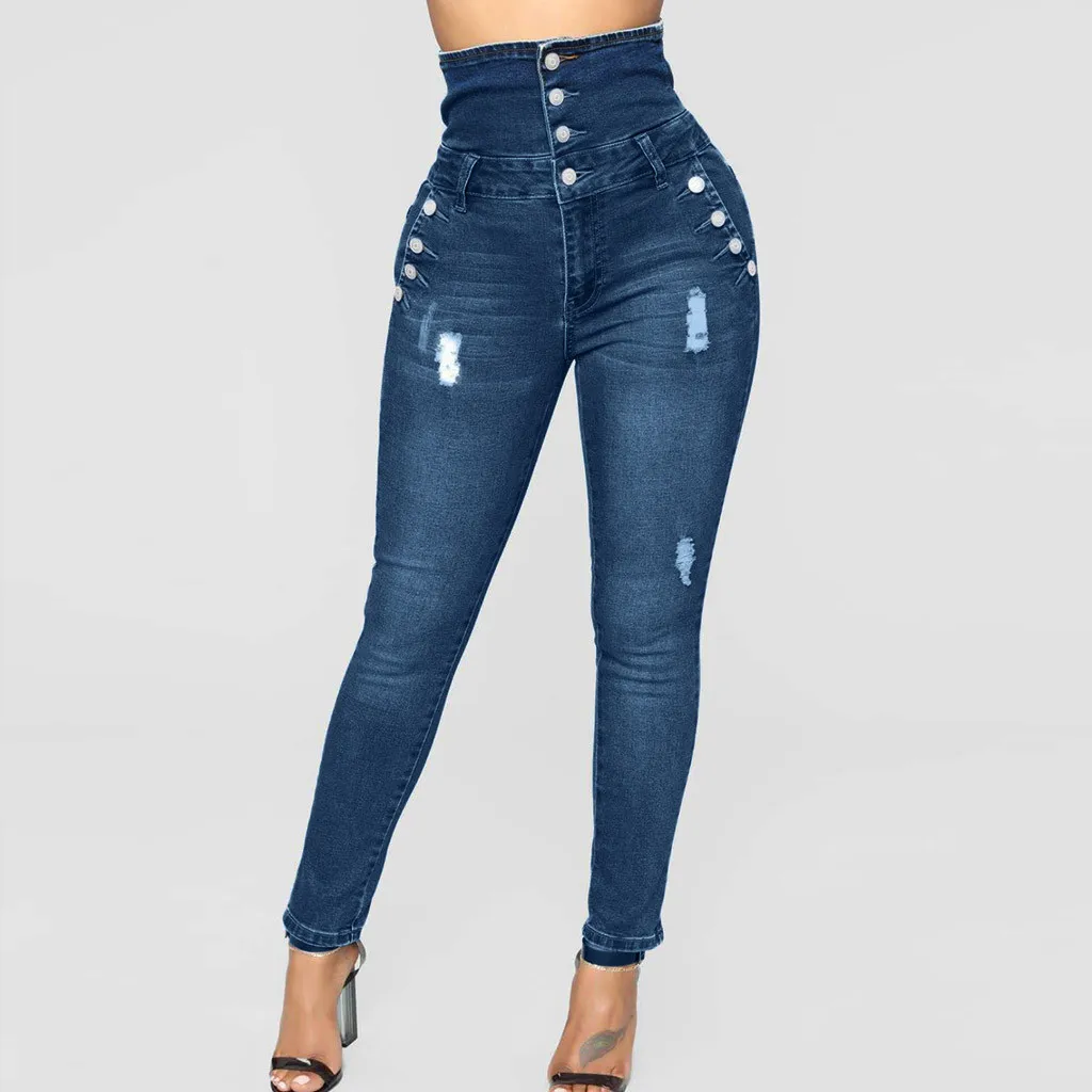 

Jeans For Women High Waist Push Up Jeans High Elastic Plus Size Stretch Ladies Mom Jeans Female Washed Denim Skinny Pencil Pants