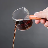 wooden handle coffee cup with double tip heat resistant glass measuring cup with scale small milk cup espresso ounce cup