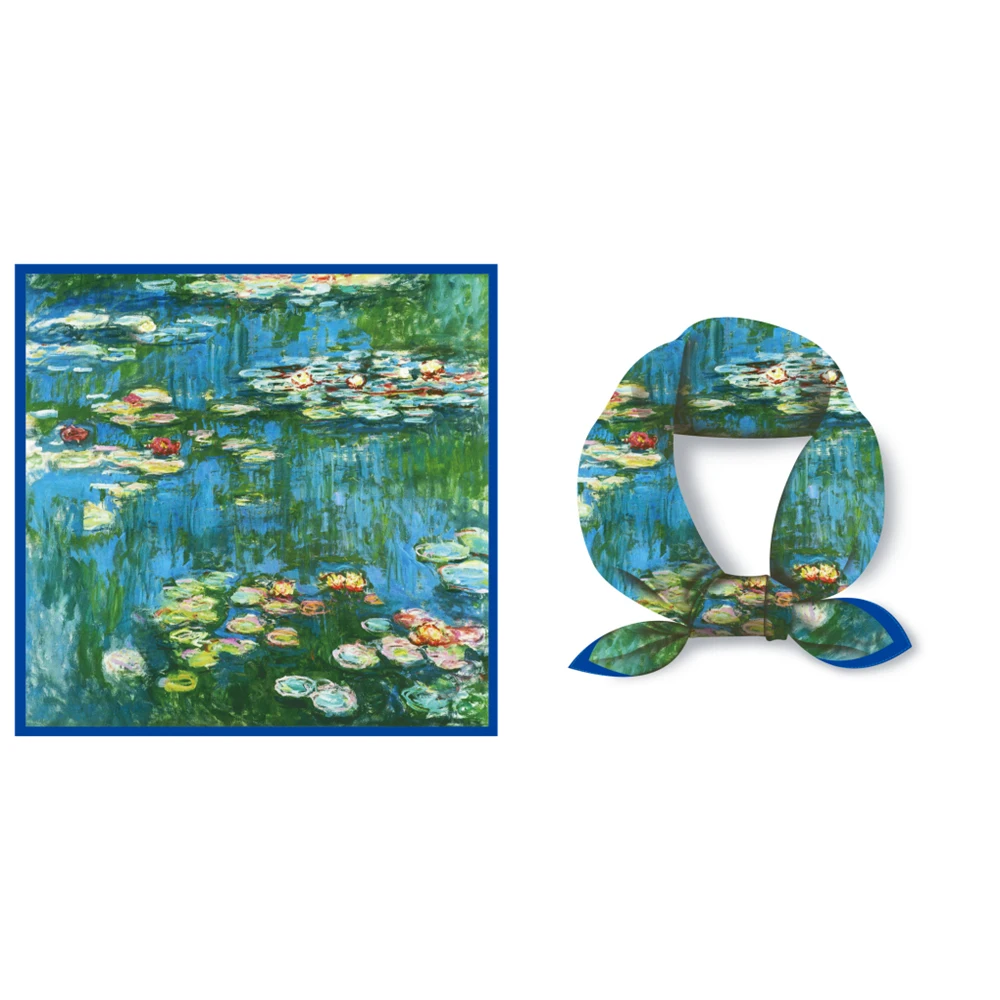 

Luxury Brand Square Scarf Water lilies Women Shawl Lady Small Hair Tie Neck Scarves Kerchief Bandana Foulard women present Gift