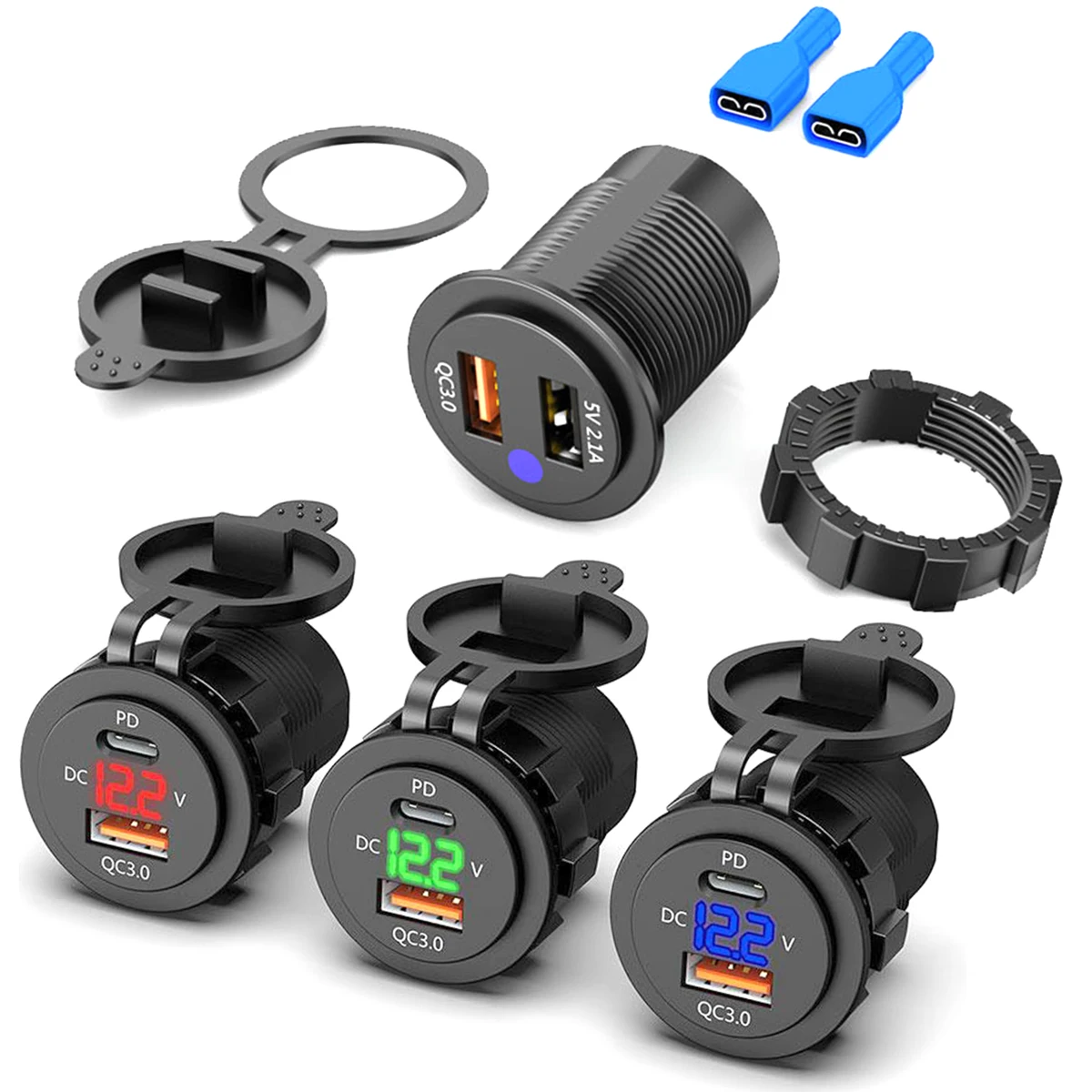 PD QC3.0 Dual USB Зарядное устройство гнездо адаптера с светодиодный вольтметр