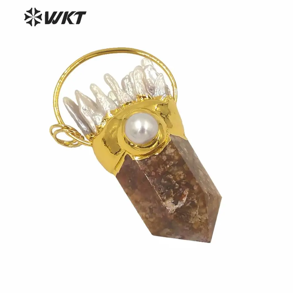 

WT-P1586 Роскошный натуральный мексиканский Крейзи А-ворота камень дух кулон Женская мода золотой большой массивный камень ювелирное изделие ...