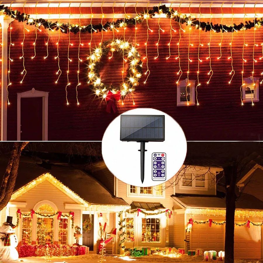 Outdoor Solar Icicle Light 3/5M Waterproof Solar Window Curtain String Light Garland for Yard Eaves Roof Corridor Porch Gazebo