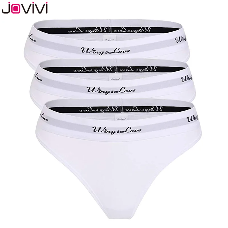 Jovivi, новинка, 3 шт., Женские Бесшовные стринги, Мягкое хлопковое нижнее белье, трусики, белый/серый/синий/розовый/красный цвет, размеры S/M/L, Wingslove, трусики - Цвет: 3pcs White Same Size