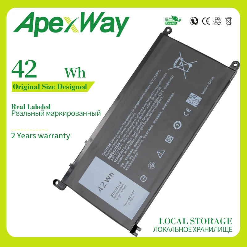 

Аккумулятор Apexway для ноутбука Dell Inspiron, 42WH WDXOR T2JX4 3CRH3, Новый аккумулятор для ноутбука Dell Inspiron 14 7000 5567 7560 7472 7460-d1525s Latitude 3488 3580