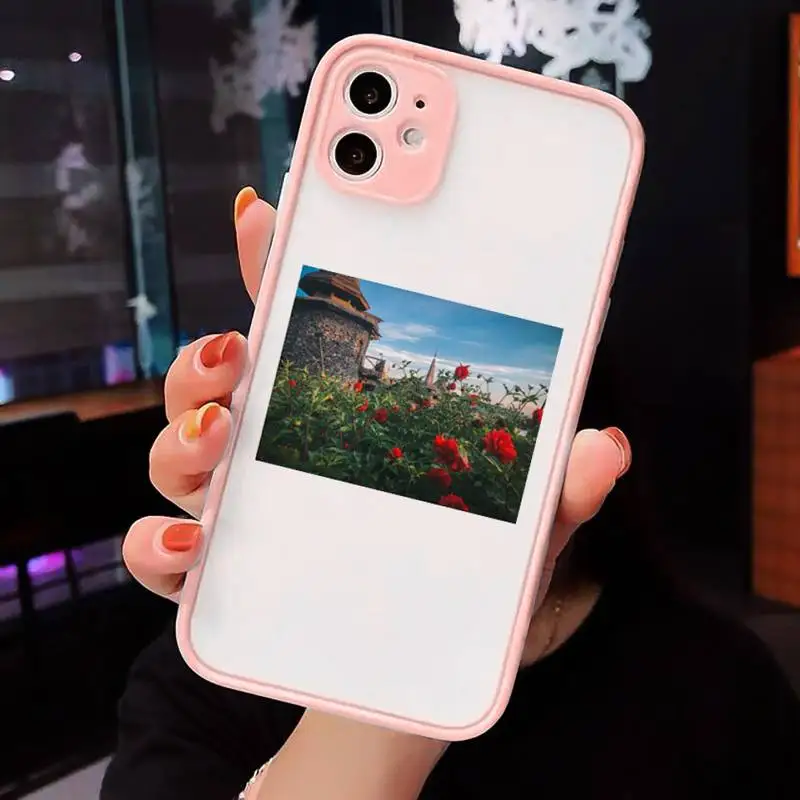 

Phone Case For iPhone 12 11 Mini Pro XR XS Max 7 8 Plus X Cottagecore Style Matte transparent Pink Cover