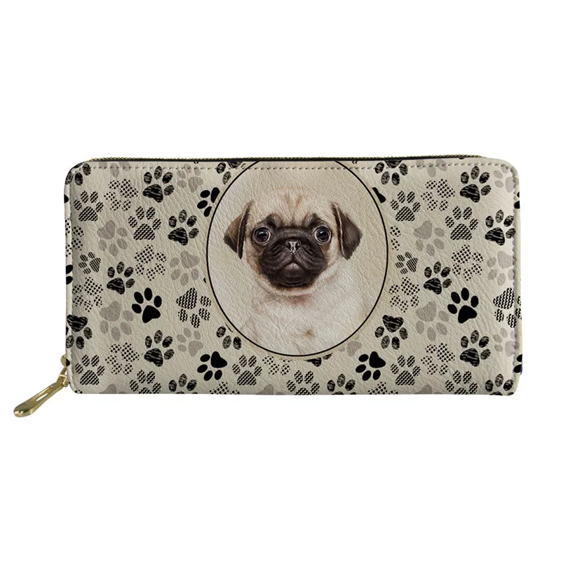 

Selfie Dog Pug Paw Pattern Wallet Zipper Leather Women Purses Long Style High Quality Card Holder Pouch for Female