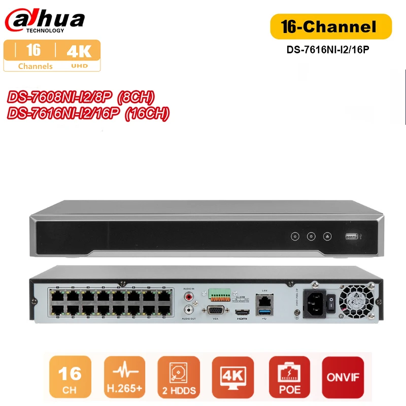 

Оригинальный Hikvision DS-7608NI-I2/8P 4K NVR POE 8ch 2 SATA для жесткого диска, сетевой видеорегистратор Onvif для iOS и воспроизведения H.265 +
