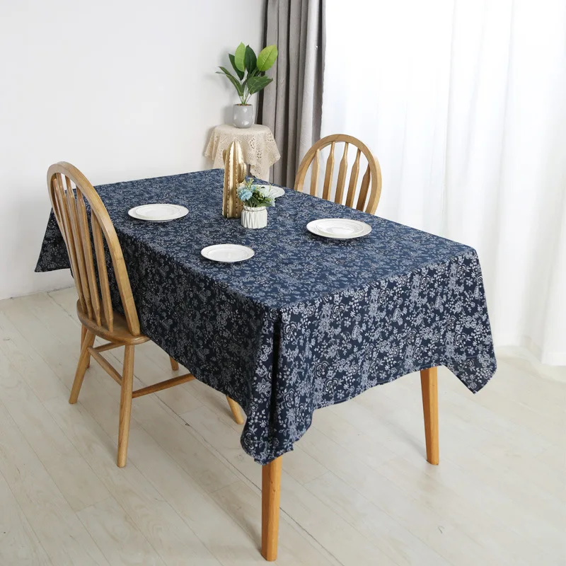 Tablecloth Cotton Linen Kitchen Tea Ceremony Spreading Japanese Blue Flower Cover Cloth Cafe Rectangular Outdoor Table Towel | Дом и сад