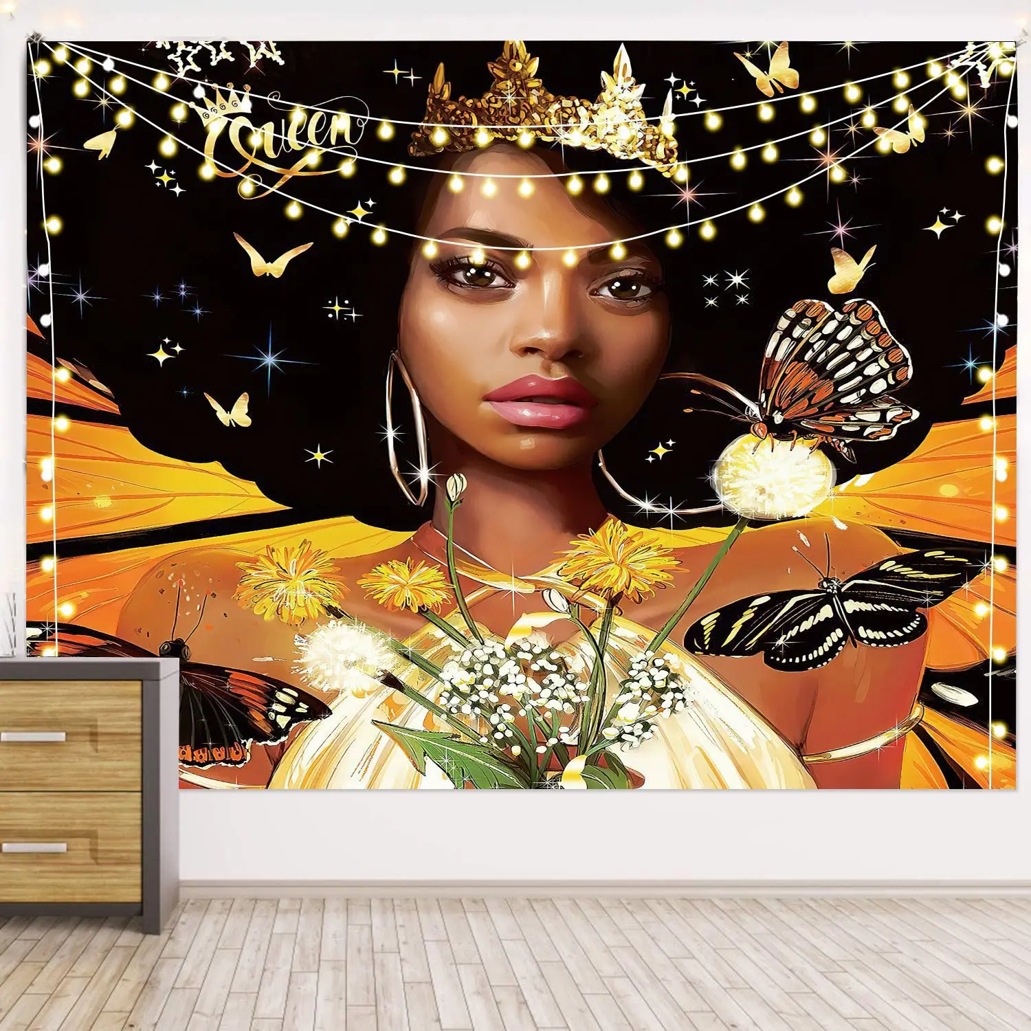 Черная девочка настенный гобелен хиппи Настенный Ковер в общежитии Украшения