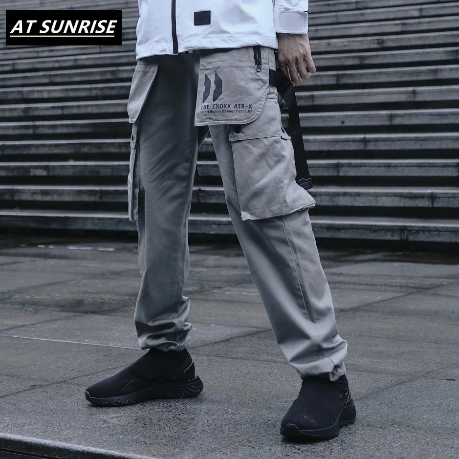 2020 Ленты Брюки карго Мужская Черная уличная одежда с карманом Harajuku Techwear брюки