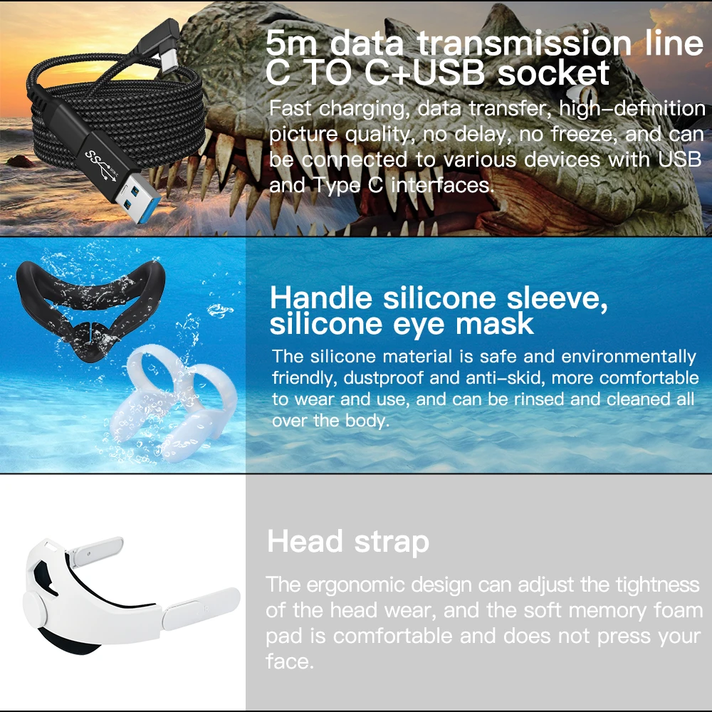 Подходит для Oculus Quest 2 Smart VR очки гарнитура с маской глаз силиконовый рукав кабель