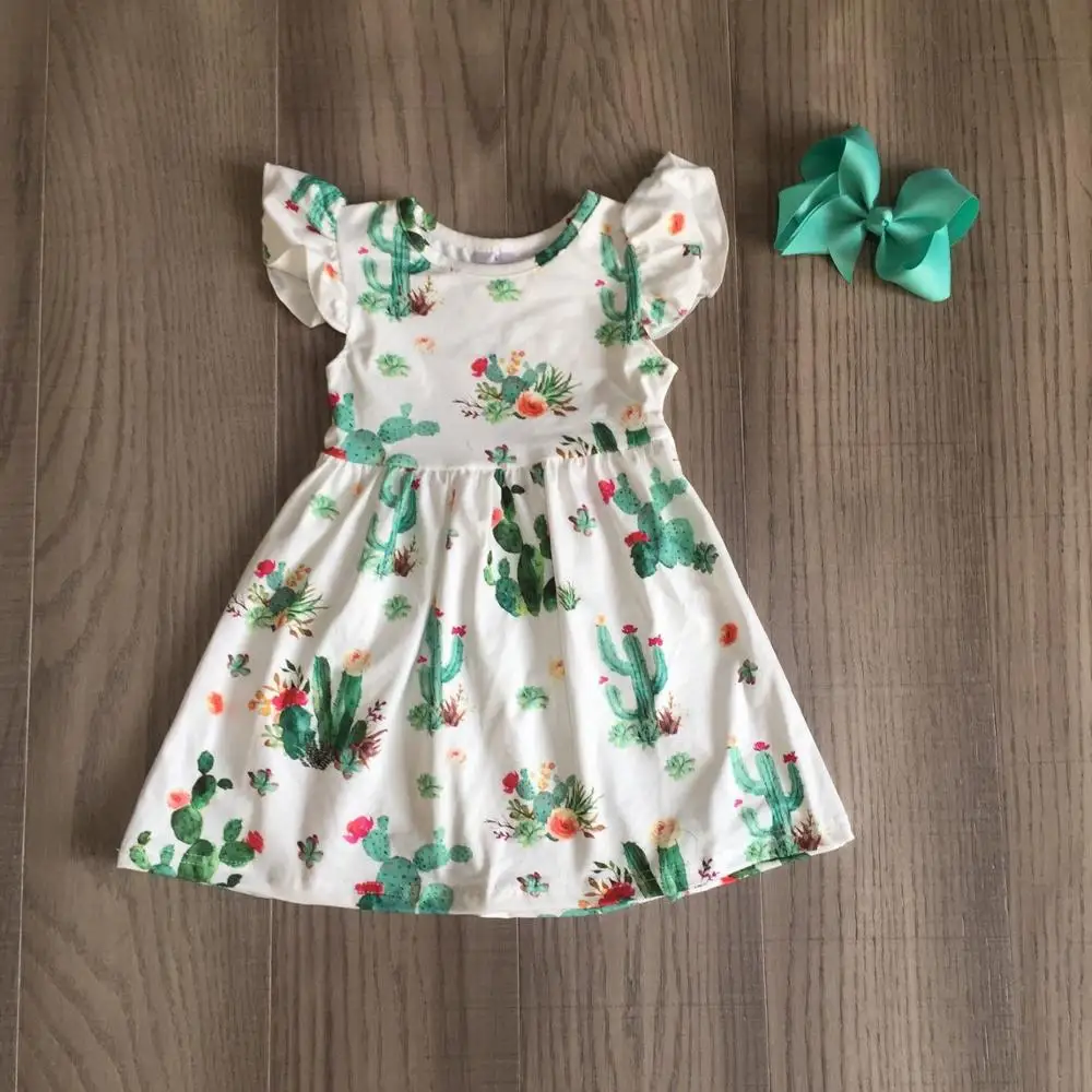 Girlymax summer Baby girls children clothes kidswear mint cactus short sleeve kenn length dress cotton ruffle boutique match bow | Детская