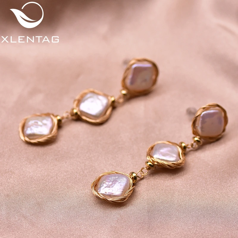 Женские серьги с геометрическим жемчугом XlentAg натуральным Подарок на годовщину