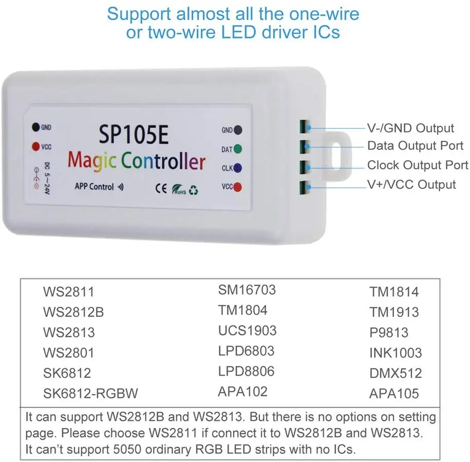 SP108E/107E/105E/110E SPI WIFI Bluetooth pixel IC музыкальный контроллер с помощью приложения для