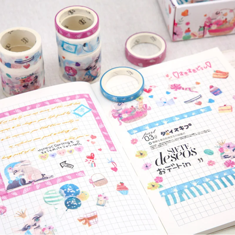 10 шт./компл. Kawaii Голубой океан декоративная клейкая лента с милыми животными лента Washi цветок малярный скотч для Скрапбукинг DIY Фотоальбом